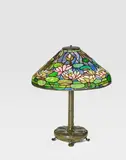 Tiffany Studios, Pond Lily Table Lamp, leaded glass, patinated bronze, shade stamped 'TIFFANY STUDIOS 1490-19'
