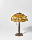 Geometric and Turtle-Back Band Lamp by Tiffany Studios, leaded glass and patinated bronze, sold Dec 2017