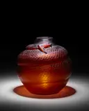 René Lalique, Serpent Vase, deep amber, molded and frosted glass, intaglio mark 'R