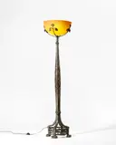 Edgar Brandt and Daum Frères, Floor Lamp, wrought iron, glass, base stamped 'E