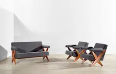 Pierre Jeanneret, Lounge Suite, teak, upholstery