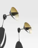 Serge Mouille, Pair of Petite Saturne Wall Appliques, designed 1958, for Ateliers Serge Mouille, enameled steel, enameled aluminum, brass