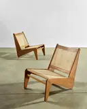Pair of Kangourou Chairs by Pierre Jeanneret, teak, cane, with consecutive painted marks 'H, sold Dec 2017