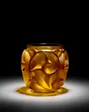 René Lalique, Tourbillons Vase, amber, molded and frosted glass, engraved 'R