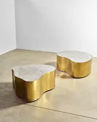 Silas Seandel, Bronzeforms II, polished brass, steel with acid and heat treatment, on castors