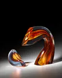 Harvey Littleton, Two Part Descending Form, barium/potash glass with multiple cased overlays of Kugler color, each element engraved 'Harvey K Littleton I - 1984'