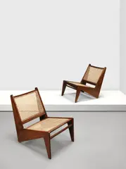 Pierre Jeanneret, A Pair of PJ-SI-59 Low Easy Chairs circa 1955 designed for Chandigarh, Teak, woven cane