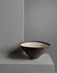 Dame Lucie Rie, Untitled, porcelain, manganese glaze, sgraffito design, impressed monogram seal to underside LR