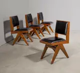 Set of four Upholstered dining chairs, circa 1958 by Pierre Jeanneret, teak, offered Jun 2016