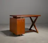 Administrative desk, circa 1960 by Pierre Jeanneret, teak, offered Jun 2016