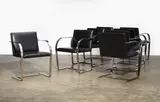 Set of eight Brno chairs by Ludwig Mies van der Rohe, designed 1929, these examples manufactured by Knoll International before 1975, stainless steel, leather upholstery, sold Apr 2015
