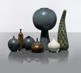 Stig Lindberg, Seven vessels, including one rare Tokyo vase, and a Gnurglor vase, stoneware, incised manufacturers marks to each