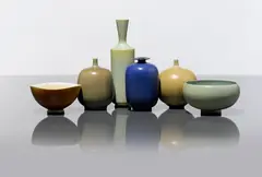 Six vessels by Berndt Friberg, designed circa 1960, for Gustavsberg stoneware, incised manufacturer's marks to each, sold Apr 2015