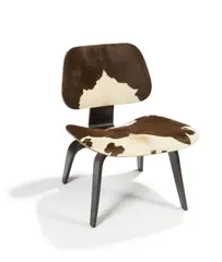 LCW by Charles and Ray Eames, black aniline-dyed laminated ash, slunk skin, offered Apr 2015