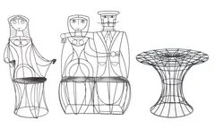Patio suite by John Risley, designed circa 1965, for Luger Manufacturing Corp for Raymor, comprising dining table, chair, and settee, steel rod, gla, offered Apr 2015