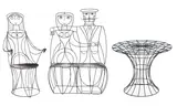 John Risley, Patio suite, designed circa 1965, for Luger Manufacturing Corp for Raymor, comprising dining table, chair, and settee, steel rod, glass