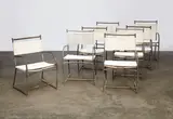 Walter Lamb, Set of eight dining chairs, designed circa 1950, for Brown Jordan, bronze tube, yacht cord