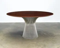 Dining table by Warren Platner, designed 1966, for Knoll Associates, rosewood, chrome plated steel, sold Apr 2015
