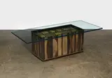 Curtis Jeré, Coffee table, patinated and painted metal, glass, signed '© C