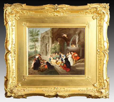 Kpm, Plaque of Ruins, figural scene, fountain