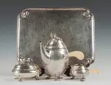 Georg Jensen, Sterling Silver 3-Piece Tea Set with Matching Tray