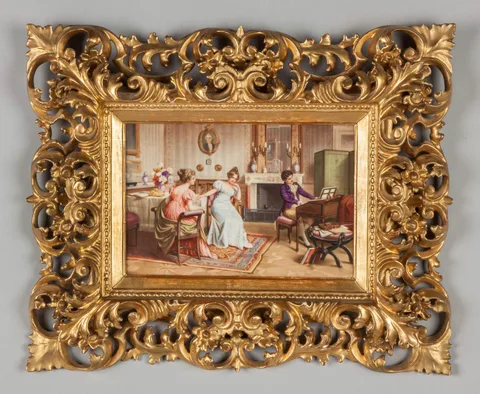 Plaque of a Parlor Scene by Kpm, sold Sep 2015