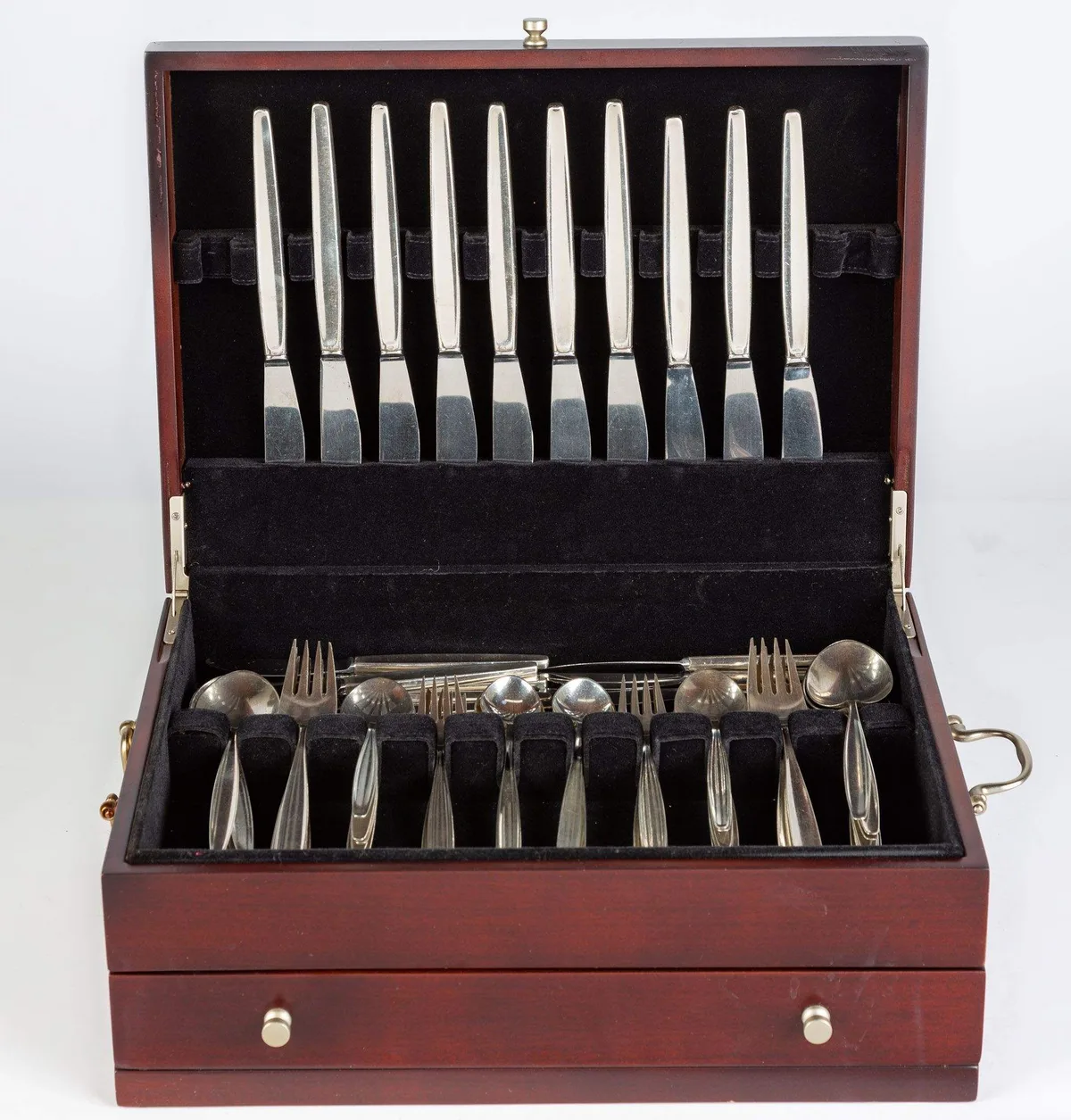 Cypress Pattern Sterling Flatware by Georg Jensen, circa 1950s, Sterling, sold Nov 2022