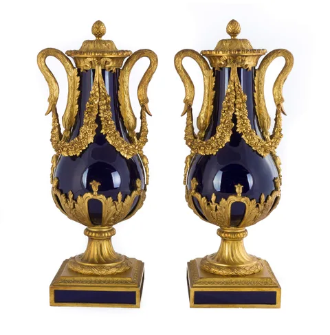 Gilt Bronze Cobalt Blue Urns by Sèvres, sold Mar 2018