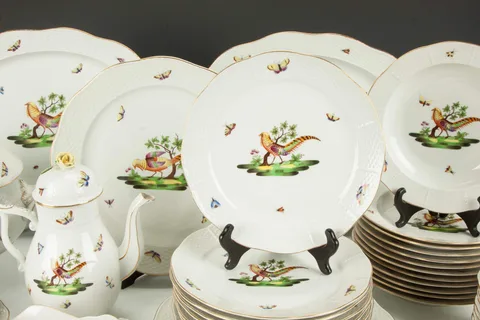 Hand Painted Porcelain, Service for 12 with Serving Pieces by Herend, sold Feb 2015