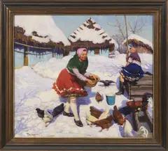 Jozef Teodor Mousson, In the Yard, 1920s, Oil on canvas
