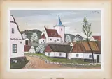 Josef Lada, Village Green with Chapel, 1944, Pencil, watercolor and gouache on paperboard