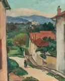Maurycy Medrzycki, Aleja w wiosce, 1924, 1924, olej, płótno dublowane