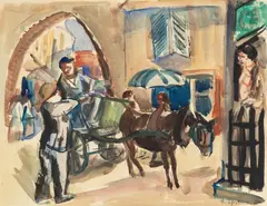 Henri Epstein, Mieszkańcy wsi na targu, 1924, 1924, akwarela, papier, 25