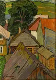 Helena Cygańska-Walicka, Pejzaż letni, 1956, 1956, olej, tektura