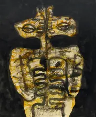 Marek Oberländer, Figura, 1963, 1963, tusz czarny i żółty, pióro, pędzel, 44