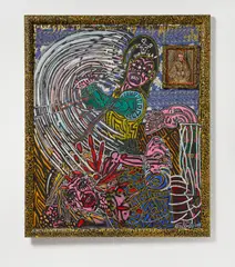 Robert Combas, Décapitation de Marie Stuart, Queen of Scots, 2000, Mischtechnik auf Leinwand, in bemaltem Künstlerrahmen