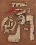 Willi Baumeister, "Helle Formen auf Braun", 1947, Mischtechnik auf Hartfaserplatte