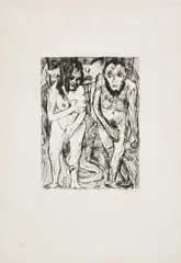 Adam und Eva by Max Beckmann, 1917, Kaltnadelradierung auf Van Gelder Zonen (Wasserzeichen), sold Aug 2023