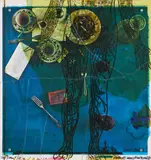 Daniel Spoerri, Verdrückt, vermampft und zugenäht, 1971, Farboffset (zerrissen und wieder zusammengenäht) auf leichtem Karton