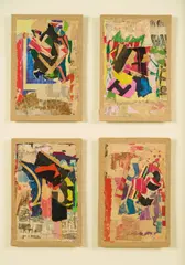Arthur Aesbacher, Konvolut von 4 Collagen, 1963, Jeweils Collage auf Packpapier