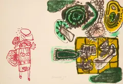 Guillaume Cornelis van Beverloo, Aus: Femmes de nuit et d'aube, 1967, Farblithografie auf BFK RIVES (Wasserzeichen)