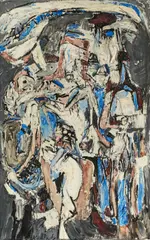 "Le gris du Nord" by Pierre Alechinsky, 1959, Öl auf Leinwand, sold Jun 2023