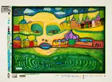 Friedensreich Hundertwasser, Irinaland über dem Balkan (Aus: Look at it on a rainy day), 1971/72, Farbserigrafie mit Metallprägung, teilweise phosphoreszierend auf SCHOELLER STERN (Trockenstempel)