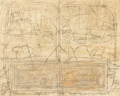 Georges Noël, "Grand Codice - Ocre Clair", 1961, Mischtechnik auf Leinwand