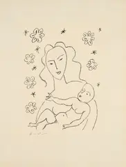 Henri Matisse, Vierge et Enfant sur fond de fleurs et d'étoiles, 1950/51, Lithografie auf gewalztem China, auf Arches