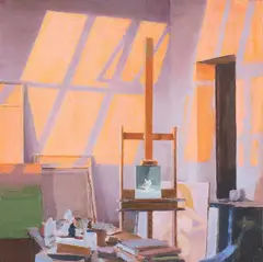 Irene Bisang, Atelier, 2007, Öl auf Holz