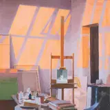 Irene Bisang, Atelier, 2007, Öl auf Holz