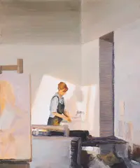Irene Bisang, Atelier, 2007, Öl auf Holz