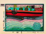 Regentag auf Liebe Wellen by Friedensreich Hundertwasser, 1972, Farbserigrafie mit Metallprägung und reflektierender Glasstaubauflage auf leichtem Karton, sold Mar 2023