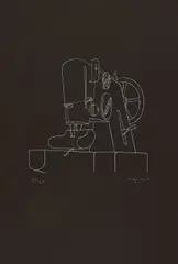Konrad Klapheck, Inquisition, 1974, Farbradierung auf schwarzem Bütten